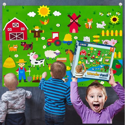 OKGIUGN 61 Pcs Farm Animals Story Felt Board, 3.6 Ft Farmhouse Themed Play Mat Wall Hanging Kit Toys, Birthday Gift for Toddlers Childrens