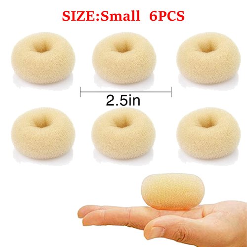 Extra Hair Donut Bun Maker Blonde for Kid, Ring Style Bun, 6PCS Chignon Hair Small Doughnut Shaper for Short and Thin Hair (Small Size, 2.5 Inch/Beige)