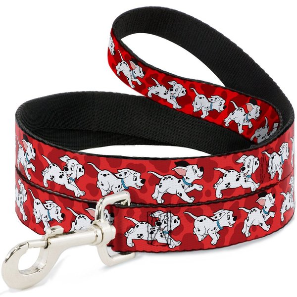 Buckle-Down Pet Leash - Dalmatians Running/Paws Reds/White/Black - 6 Feet Long - 1/2" Wide
