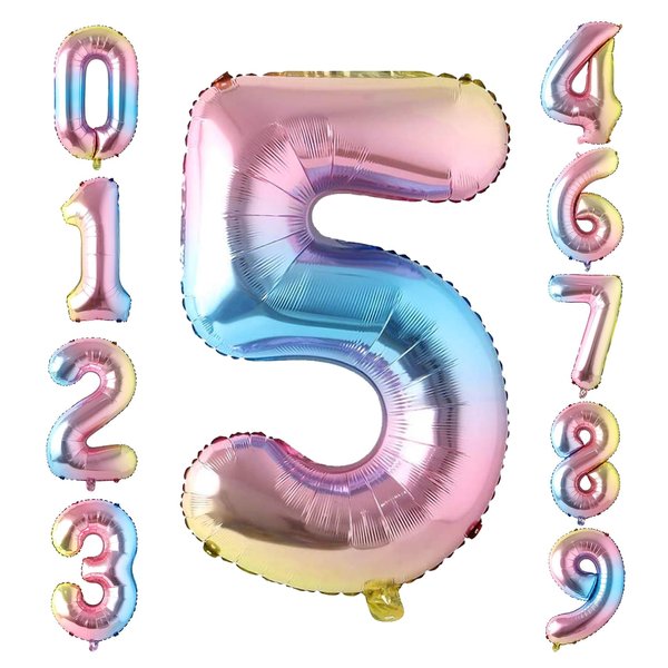 Number 5 Balloon Number Helium Balloon Pastel Rainbow Balloons 5th Birthday Decorations Girl Foil Number Balloons 5 Balloon Number Rainbow Party Decorations Rainbow Party Supplies Giant Balloon