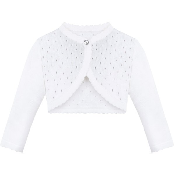 Lilax Baby Girls' Knit Long Sleeve One Button Closure Bolero Shrug 12-18 Months White