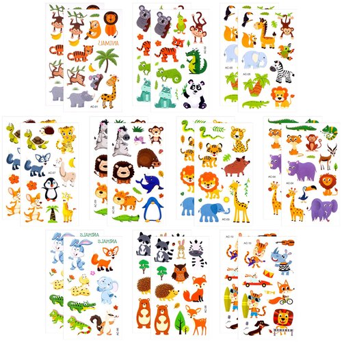 CHANZET Animal Temporary Tattoos for Kids 20 Sheets, Safari Tattoo Stickers Jungle Party Favors, Printable Temporary Tattoo Paper, Waterproof Birthday Party Supplies Decorations for Boys Girl Face Arm Body