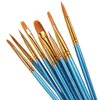 1 Set of 10 Pieces Synthetic Hair Paint Brushes, Blue, for Acrylic, Oil and Watercolor Painting
