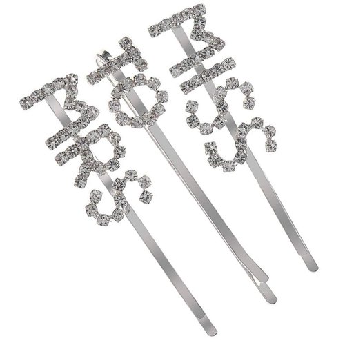 Minkissy 3pcs Words Letter Hair Pins Mrs to Miss Barrette Glitter Rhinestone Hair Clips for Women Ladies Girls