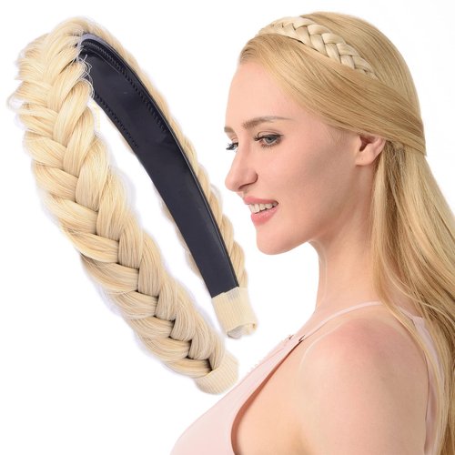 DIGUAN Headband Synthetic Hair Plaited Headband Braid Braided With Teeth Hair Band Accessories for Women Girl Width 1 Inch (Light Honey Blonde)