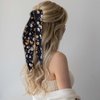 Jewemia Hair Scarf Scrunchies for Women Bow Scrunchy with Ribbon Long Hair Flower Chiffon Scrunchies for Girls Detachable Elastics Hair Scrunchies for Beach Party Dating 5 pcs
