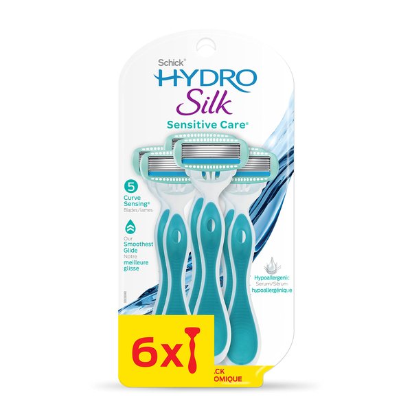 Schick Hydro Silk Sensitive Skin Disposable Razors for Womens, 6 Count