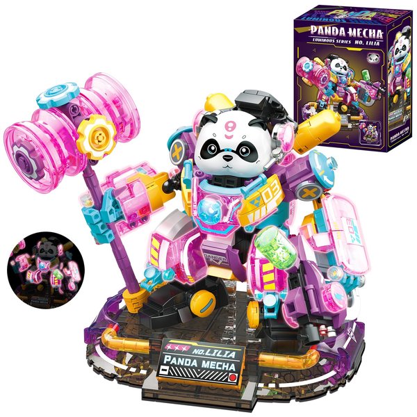HOGOKIDS Panda Building Blocks Set, 618 pcs Luminous Animals Mini Panda Building Bricks Kit, Cute Animal Figures Toy for Adults and Kids, Party Favor Birthday Gifts for Boys Girls Aged 6+