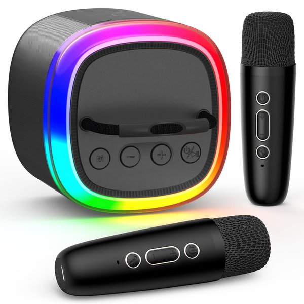 HWWR Kids Karaoke Machine, Mini Portable Bluetooth Speaker with 2 Wireless Microphones for Kids Adults, Toys for Girls Boys 4-12+ Years Old, Gift for Birthday Christmas Halloween Home Party