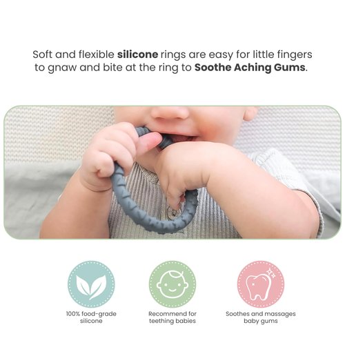 Silicone Teether Bracelet, Soft Silicone Teether Rings with Organic Featuring Multiple Raised Textures to Soothe Gums, Food Grade Silicone