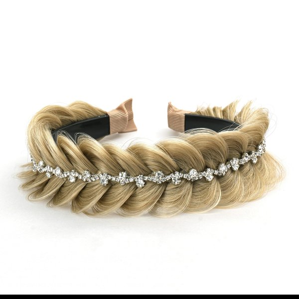 STHEJFB Wide Fishtail Braid Braided Headband Crystal Deco Style Messy Braided Headband, Synthetic Wigs for Girls and Women Beauty Accessories Great for Parties, Dinners, Proms and More.