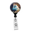 Briton Riviere Sympathy - Girl in Blue Dress with Dog Retractable Badge Reel - ID Name Tag Custom Badge Holder (Black Badge Reel with Belt Slide Clip)