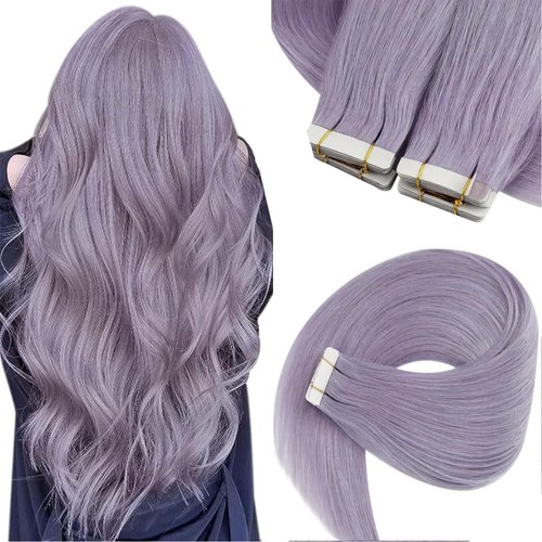 Sunny Hair Purple Tape in Hair Extensions 10Pcs Tape in Hair Extensions Human Hair Purple Hair Extensions Real Human Hair Straight Hair for Cosplay 24Inch