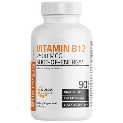 Vitamin B12 2500mcg Shot of Energy Fast Dissolve Chewable Tablets - Quick Release Cherry Flavored Sublingual B12 Vitamin - Supports Nervous System, Healthy Brain Function Energy Production – 90 Count
