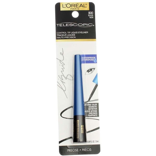L'Oreal Telescopic Waterproof Precision Liquid Eyeliner, Black [800] 0.06 oz (Pack of 2)