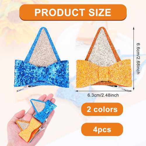 Blue Ears Hair Clips, Mabor 2 Pair Hair Pin Barrettes Hair Accessories for Halloween Costume Birthday Decorations Theme Party Supplies Cosplay for Boys and Girls (Blue and Orange)
