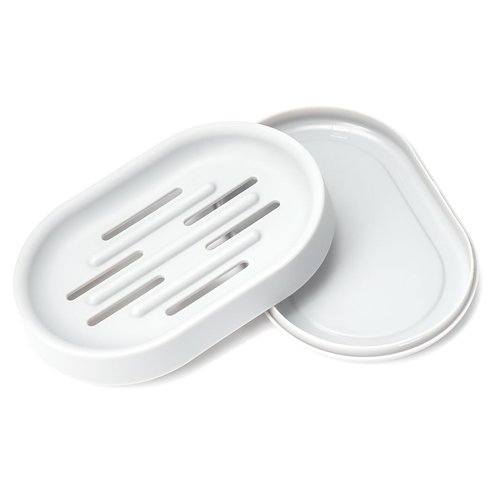 Topsky 2 Pack Soap Dish for Shower, Sink, Bathtub, Oval Plastic White Soap Bar Holder with Drain, Easy to Clean, Durable
