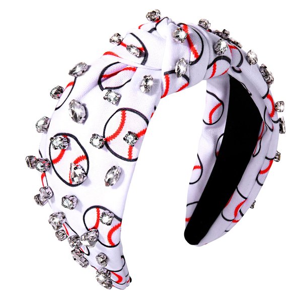 Baseball Headband Rhinestone Knotted Headband for Women Printed Basketball Football Baseball Wide Top Knot Hairband Jeweled Embellished Headband Game Day Accessories Sports Fan Gifts (Baseball)