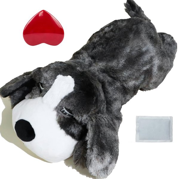 vocheer Puppy Heartbeat Toy, Dog Anxiety Relief Calming Puppy Heartbeat Stuffed Animal Behavioral Training Sleep Aid Comfort Soother Plush Toy for Puppies Dogs Cats, (Grey)
