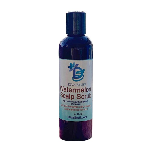 Watermelon Scalp Scrub For New Hair Growth and Scalp, With Biotin, Licorice Root, Watermelon Seed Extract and Pink Himalayan Salt, By Diva Stuff, 4oz