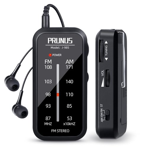 Pocket Radio Mini AM FM Stereo Radio Portable Battery Operated Radio, Includes Headphones, with Back Clip and Signal Indicator, Operated by AAA Batteries for Hurricane,Walking,Running,J-985 by PRUNUS