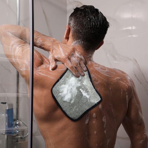 8 Pcs Exfoliating Washcloths Man Wash Face Cloths Rustic Dual Sided Bath Washcloth 9.8 x 9.8 Inch Facial Cleansing Cloths Body Face Scrubber Men Exfoliating Shower Towel for Body and Face, 4 Colors