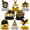 JULMELON Happy New Year Decorations 2025, 8 PCS New Years Honeycomb Centerpieces Table Decorations Black and Gold Table Toppers Decor for New Year Eve Party Supplies Favors