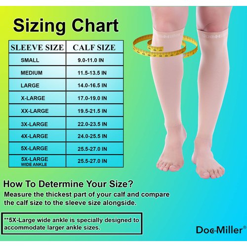 Doc Miller Premium Calf Compression Sleeve 1 Pair 20-30mmHg Graduated Support for Sports Running Circulation Recovery Shin Splints Varicose Veins (Skin, 5XL)