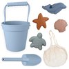 BLUE GINKGO Modern Baby Sand Toys | Travel Friendly | Silicone Bucket, Shovel, 4 Molds, Beach Bag for Toddlers, Kids - Blue