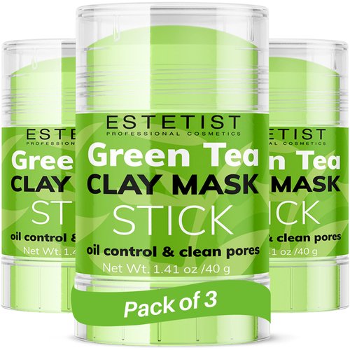 ESTETIST Green Tea Clay Mask Stick Set Purifying Face Mask Replenishing Moisture Deep Pore Cleanser Blackhead Remover Oil Control Skin Detoxifying Anti-Acne Treatment for All Skin Types Pack of 3