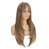 SWACC Long Layered Straight Wig with Bangs Synthetic Hair Wig for Women with Wig Cap (Brown Blond Highlight)