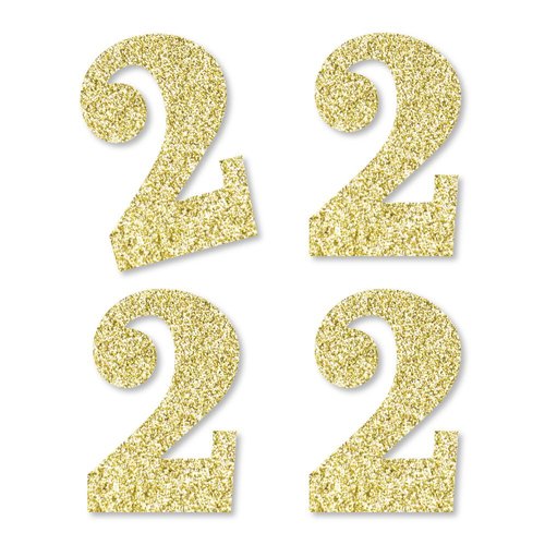 Gold Glitter 2 - No-Mess Real Gold Glitter Cut-Out Numbers - 2nd Birthday Party Confetti - Set of 24