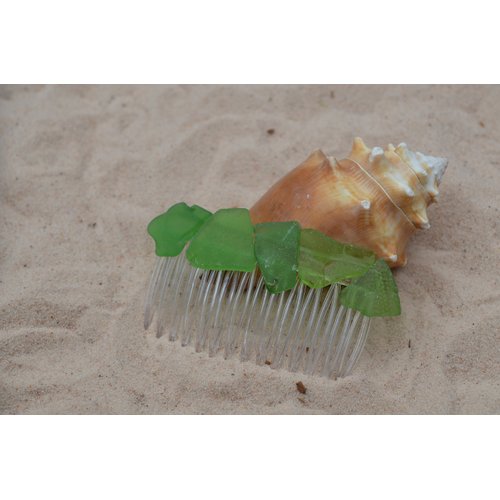 Pretty Green Sea Glass Hair Comb
