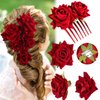 ASTRYAS 4 Pieces Rose Flower Hair Clip Red Rose Bridal Hair Pins Rose Brooch Mexican Flower Hair Accessories for Woman Party Wedding Flamenco Dancer