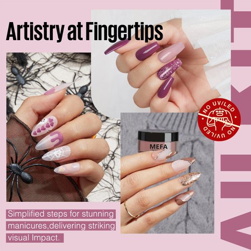 MEFA Dip Powder Nail Kit Shimmery Purple Burgundy Brown Champange 10 Dark Colors Fall Winter Dipping Powder with Base Top Coat Activator Liquid Set Recycling Tray, French Nail Art Manicure Salon
