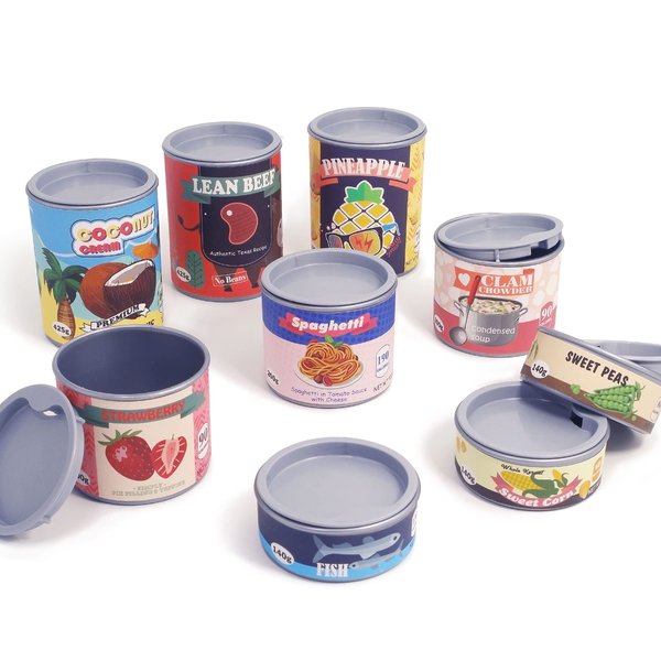 U DREAM Pretend Play Food Sets, Toy Canned Food for Kids, Play Kitchen Accessories, Grocery Store Pretend Play Food, 9 PCS Removable Lids.
