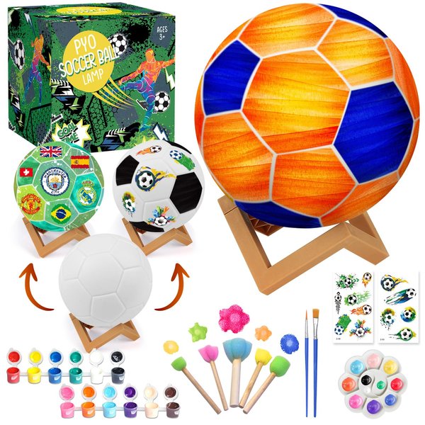 Goodyking Paint Your Own Soccer Ball Lamp Kit, DIY 3D Football Night Light with Stickers & Stand, Arts & Crafts, Painting Kit for Boys Age 4 5 6 7 8+, Art Supplies Girls Gift for Birthday, Party