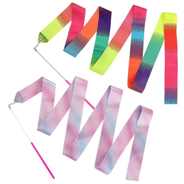 Bremorou 2 Pcs Dance Ribbons for Kids 78 Inch Sparkling Dance Ribbon Streamer Gymnastics Ribbon with Wand Twirling Dancing Ribbons Rhythmic Long Ribbon Streamers for Girls Adults (Rainbow,Pastels)
