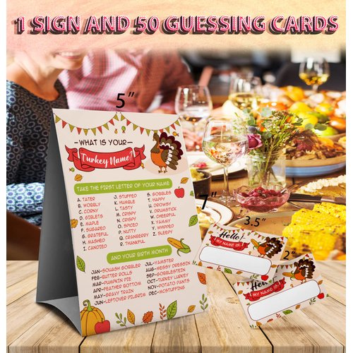 Muruseni Thanksgiving Games Sign - What's Your Turkey Name Game, Thanksgiving Games and Activities for Family, Fall Party Games（3C）