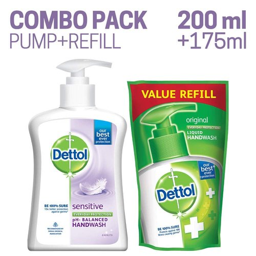Dettol Liquid Sensitive Handwash - 200 ml with Free Dettol Original Liquid Hand Wash Pouch - 175 ml (Any Variant)