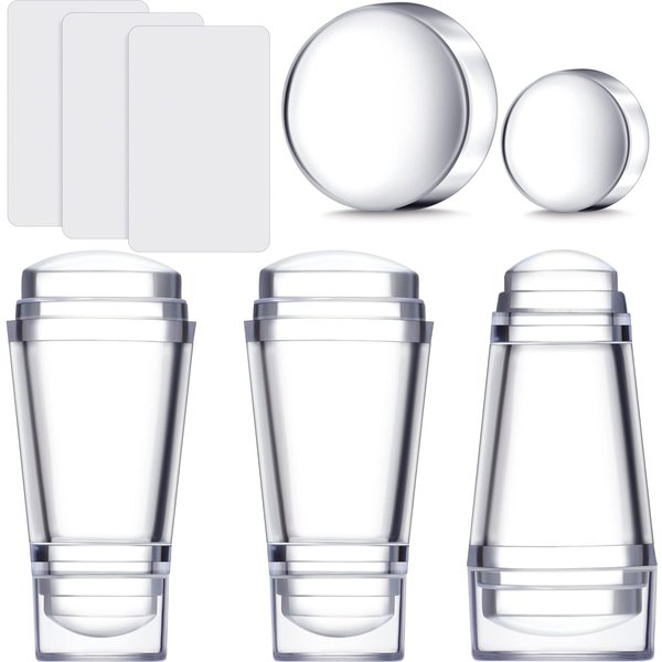 6 Pieces Nail Art Stamper Supplies Clear Silicone Stamping Jelly with Scraper Transparent French Tip Nail Stamp Art Manicure Nail Stamping Tool Kit Soft Stamper Printer for DIY Accessories Nail Decor