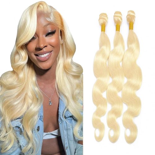 613 Bundles Human Hair Blonde Body Wave Bundles 10 12 14 inch Double Weft Blonde Human Hair Bundles Soft and Silky Peruvian Virgin Remy Hair Extensions 613 Body Wave Bundles
