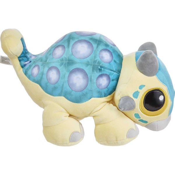 Mattel Jurassic World: Camp Cretaceous Plush Baby Dinosaur Bumpy with Sound, 15-inch Floppy Soft Toy Ankylosaurus with Weighted Feet