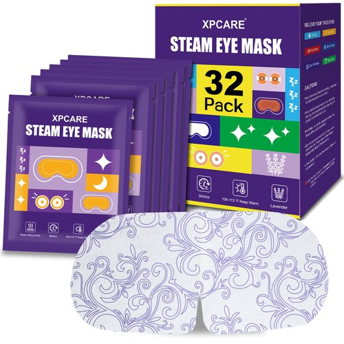 XPCARE 32 Pack Steam Eye Masks for Dry Eyes, SPA Warm Sleep Eye Mask, Disposable Heated Eye Mask for Dark Circles, Puffy Eyes, Relief Stress Eye Fatigue(Lavender)