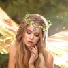 SuPoo Fairy Crown Yellow Flower Crown for Women Green Leaf Elf Crown Rhinestone Pendant Cosplay Flower Headbands Boho Flower Girl Headpiece Fairy Accessories for Renaissance Fair Maternity Wedding