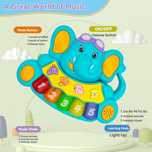 Baby Piano Toys, Baby Music Toys Baby Light Up Toys for 12 18 36 Months, Baby Girl Toys Infant Toys, Baby Einstein Musical Toys (Elephant)