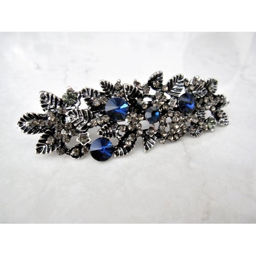 Generic Blue gray silver flower leaf crystal hair clip barrette bridal hair clip