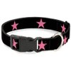 Dog Collar Plastic Clip Star Black Pink 15 to 26 Inches 1.0 Inch Wide