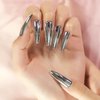 Super Long Shiny Punk Style Silver Coffin Ballerina Press on False Nails Metallic Acrylic Nails Reflective Mirror Nail Art Tips for party show