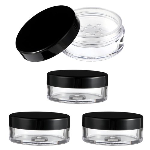 10ml/0.34oz Refillable Loose Powder Containers 4Pcs Reusable Plastic Loose Powder Compact Empty Travel Powder Container No Leak Loose Powder Compact with Elasticated Net Sifter